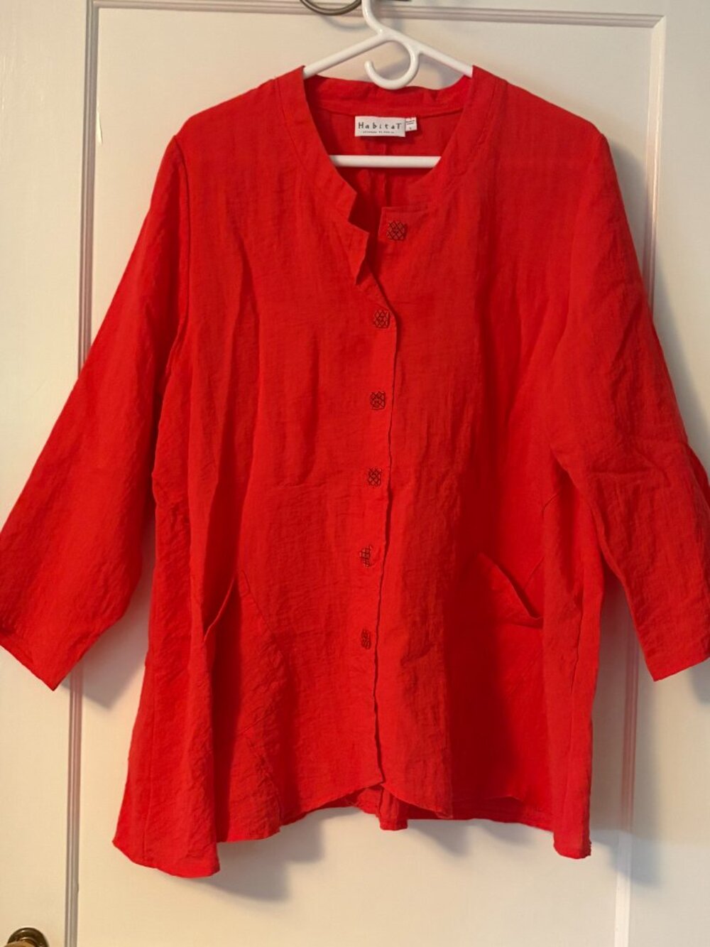 Habitat button front 3/4 sleeve tunic blouse size large lagenlook oversized